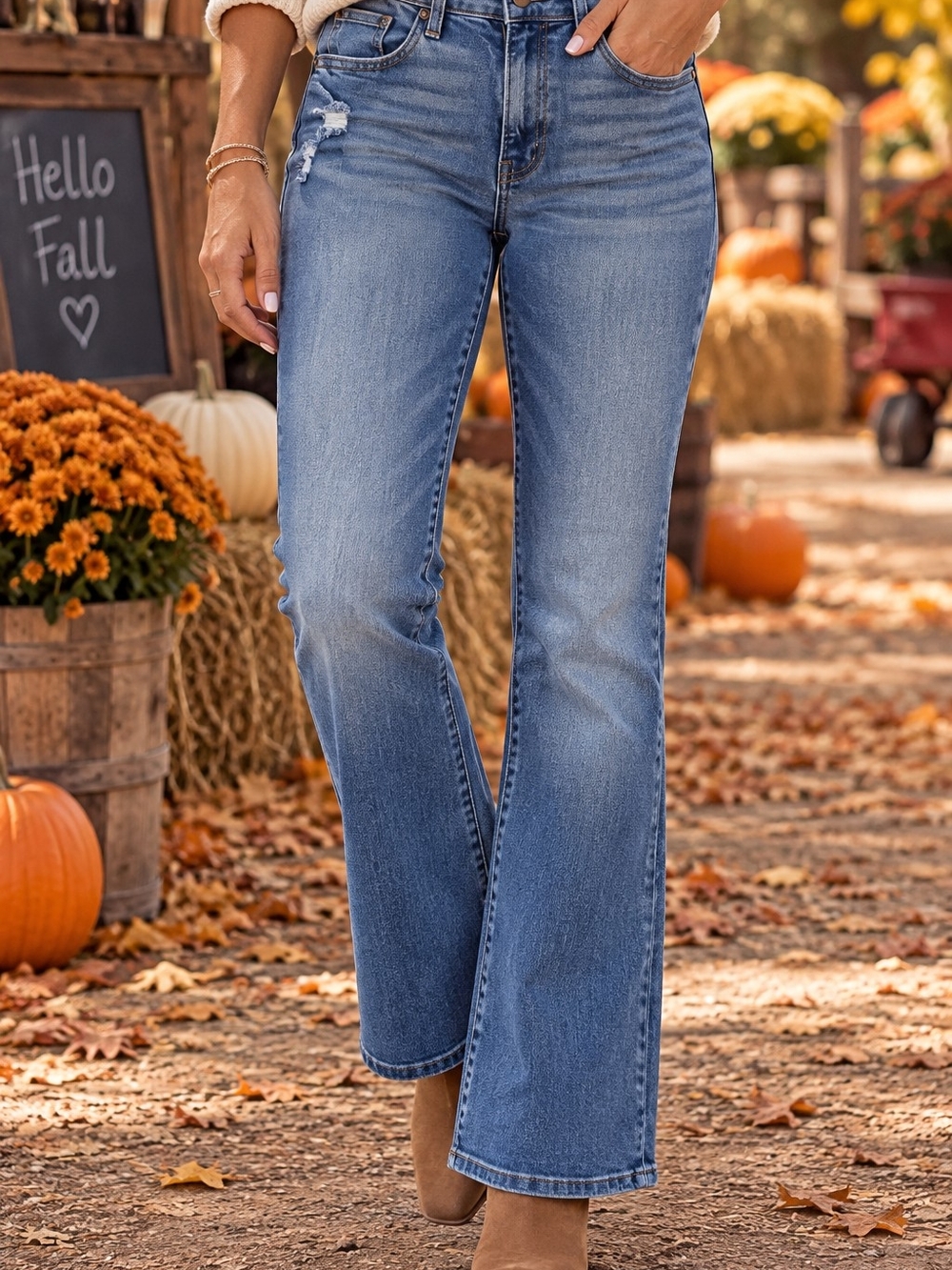 a.n.a Women's Medium Blue High Rise Vintage Boot-Cut Jeans